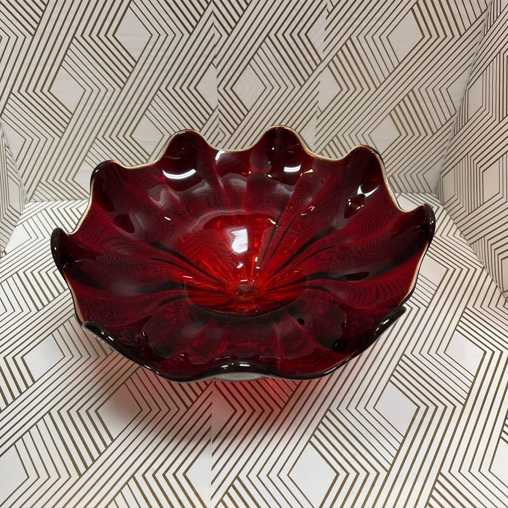 MCM L.E. Smith Glass Simplicity Line Amberina Compote Bowl Art Glass GLOWS